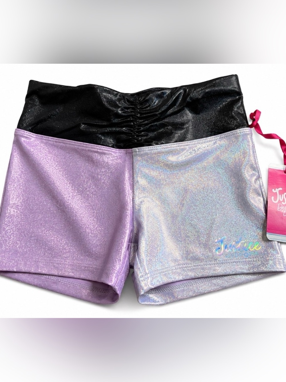 Justice Metallic Dance Shorts Girls XL 14/16 Pink Silver Athletic Gymnastics NWT